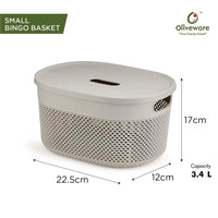 SOPL- Oliveware (logo) with Device Bingo Basket Stackable Storage Organiser With Lids For Clothes & Toys, BPA Free, Set of 2 Small & Big (5.2L, 3.4 L) - Grey