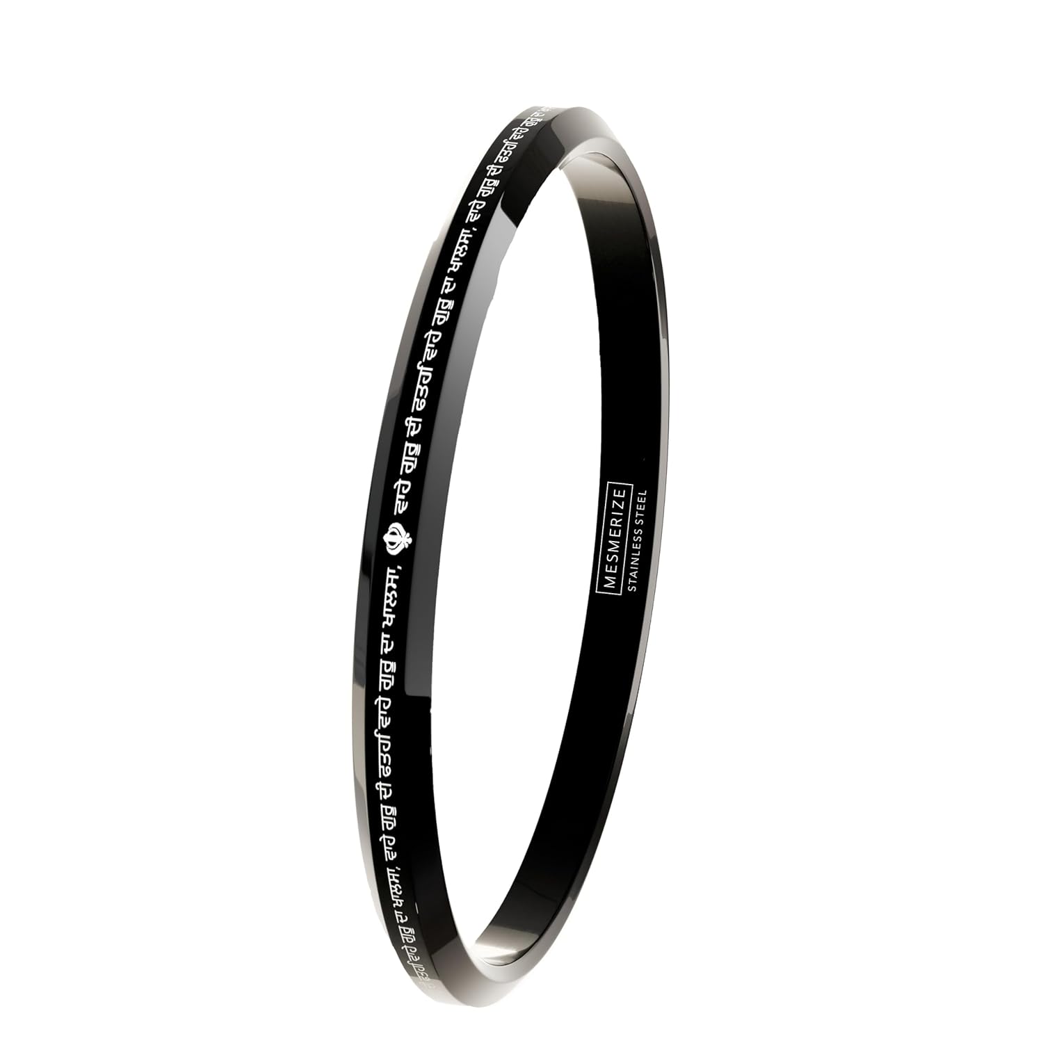 Black Waheguru Ji Da Khalsa MicroCarved Punjabi Kada Stainless Kada For Everyday Wear | Gloss Finish