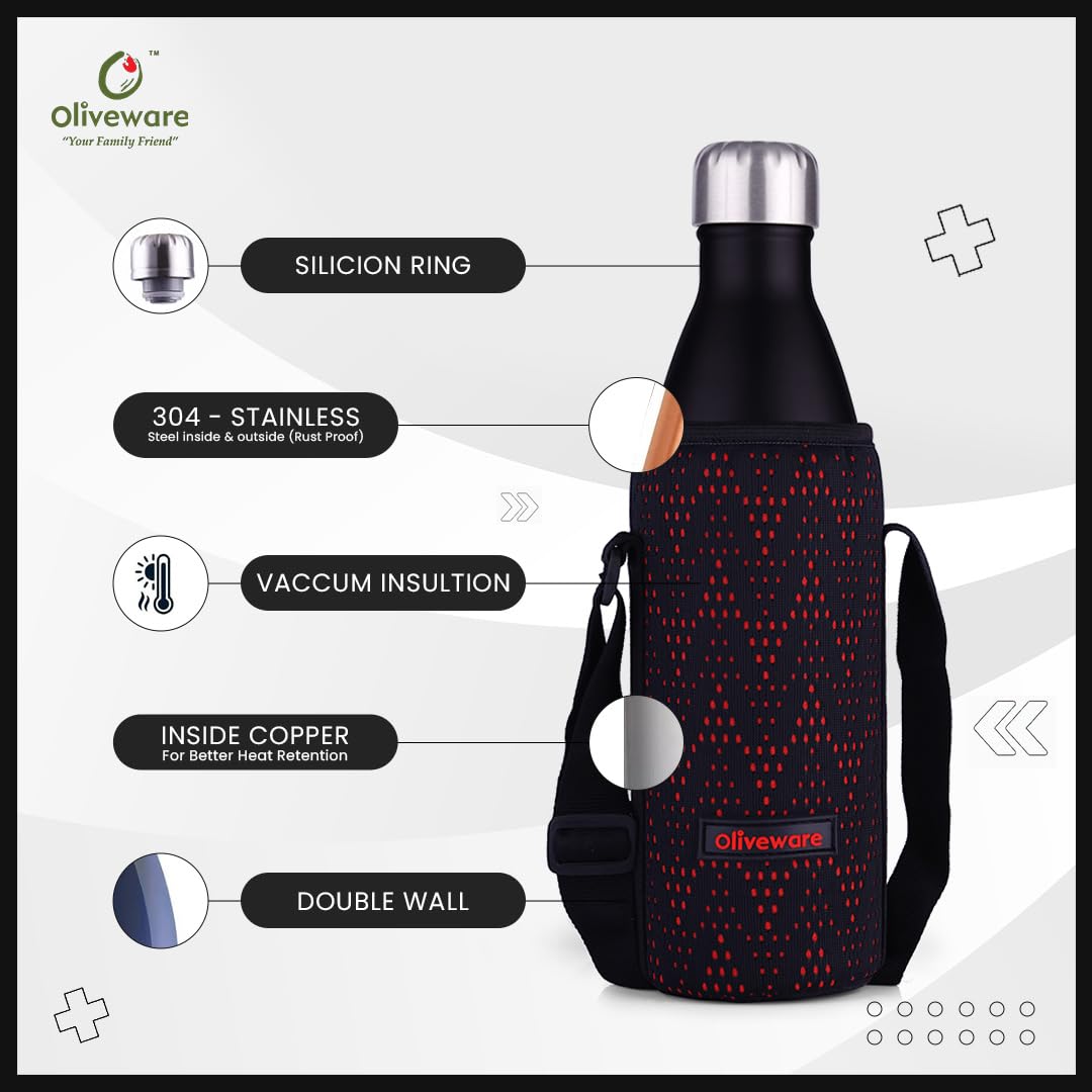 Oliveware Camo Vaccum Bottle with Sleeve, Stainless Steel (1000ml), Hot and Cold, Insulated Bottle, Fit for Indoor & Outdoors - Black