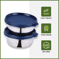 oliveware with Device Elegant Storage Containers, 100% Leak Proof & Spill Proof, 2 Stainless Steel Containers with BPA free Airtight Lid (250 ml Each) - Blue