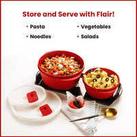 oliveware Micro Dynasty Containers with Air Vent Lid, Microwave & Dishwasher Safe, BPA Free, Store and Serve, Set of 2 (1 Big 2000ml & 1 Small 900ml) - Maroon