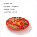 oliveware Majestic Snaks & Dry Fruit Candy Tray with Airtight Lid, BPA Free Plastic, 4 compartments (4x300 ml), Store & Serve - Red