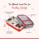 Oliveware Bento Master 2 Lunch Box | with 2 dividers | Steel Spoon | Stainless Steel | Dishwasher & Freezer Safe (Bento 2, Orange)