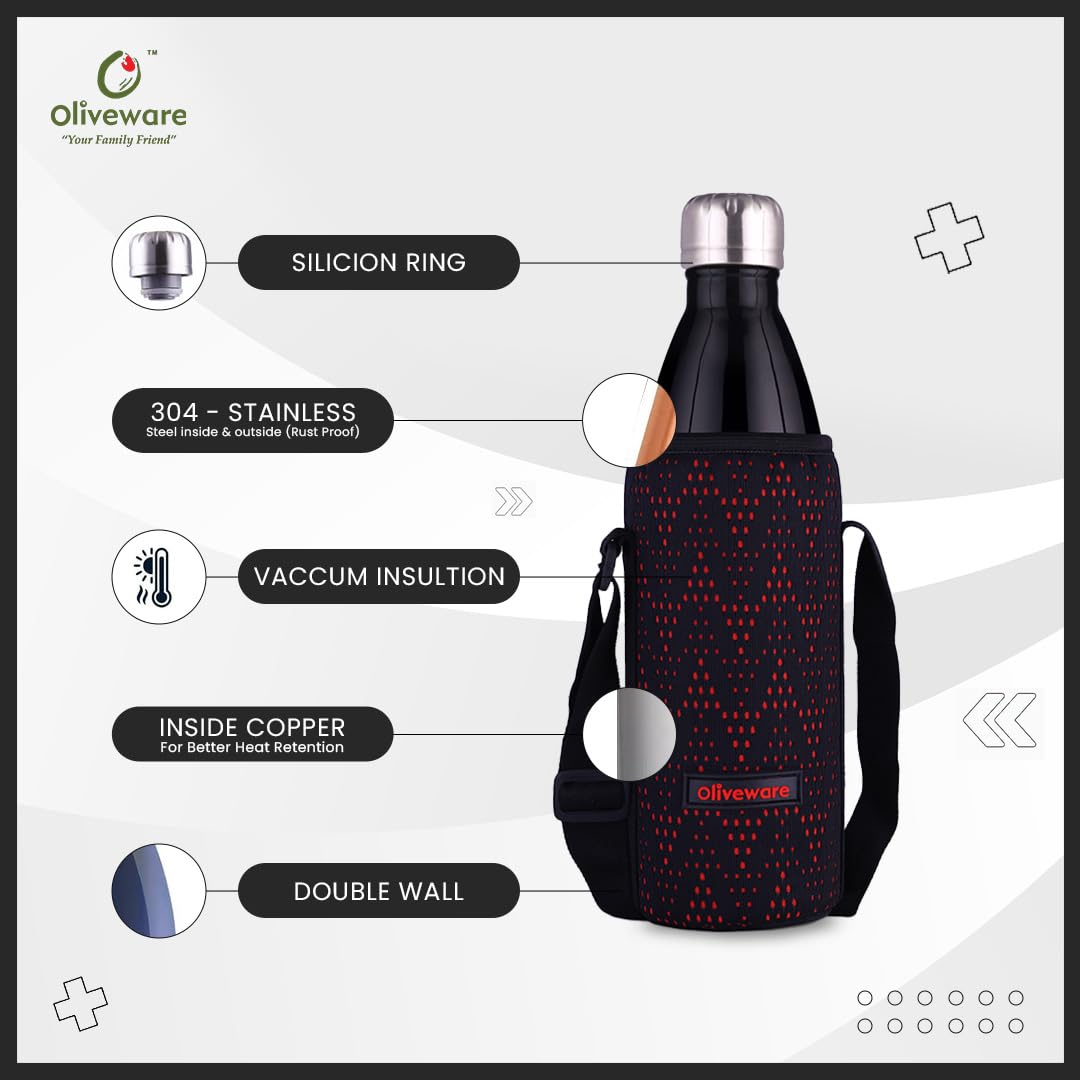 Oliveware Camo Vaccum Bottle with Sleeve, Stainless Steel (750ml), Hot and Cold, Insulated Bottle, Fit for Indoor & Outdoors - Black