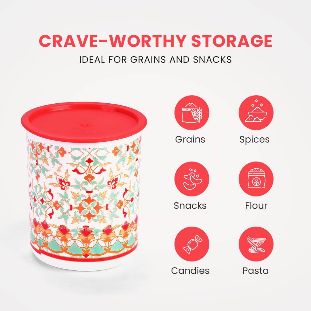 Oliveware Pasha Plastic Containers | BPA Free | For Rice, Dal, Atta & Flour | Set of 3 | Stackable Containers (2200ml, 1350ml & 850ml) (Red)