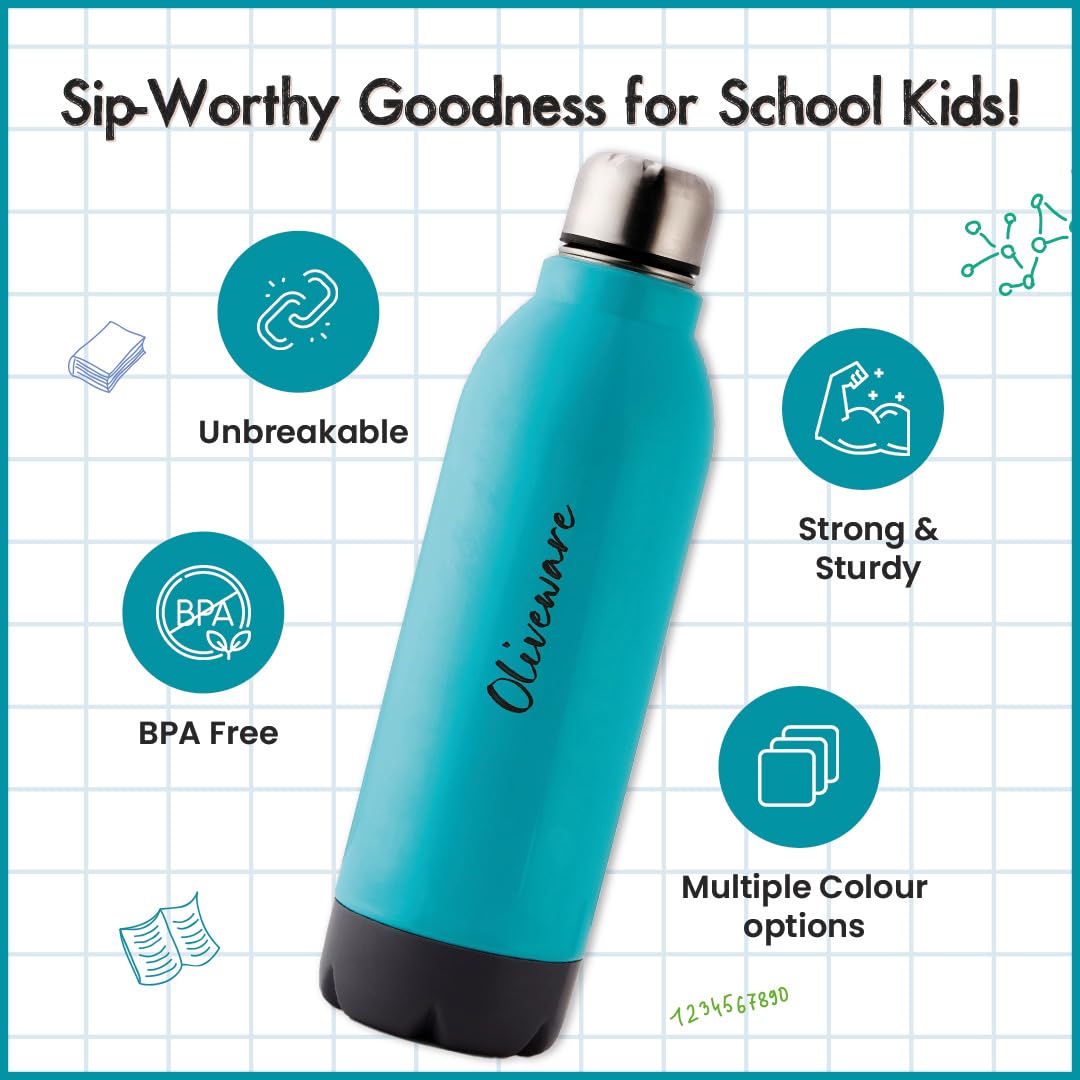SOPL-OLIVEWARE Qua Water Bottle with Better Grip, 600 ml Bottle, BPA Free & Leak Proof, For Home, Office & Gym use - Blue