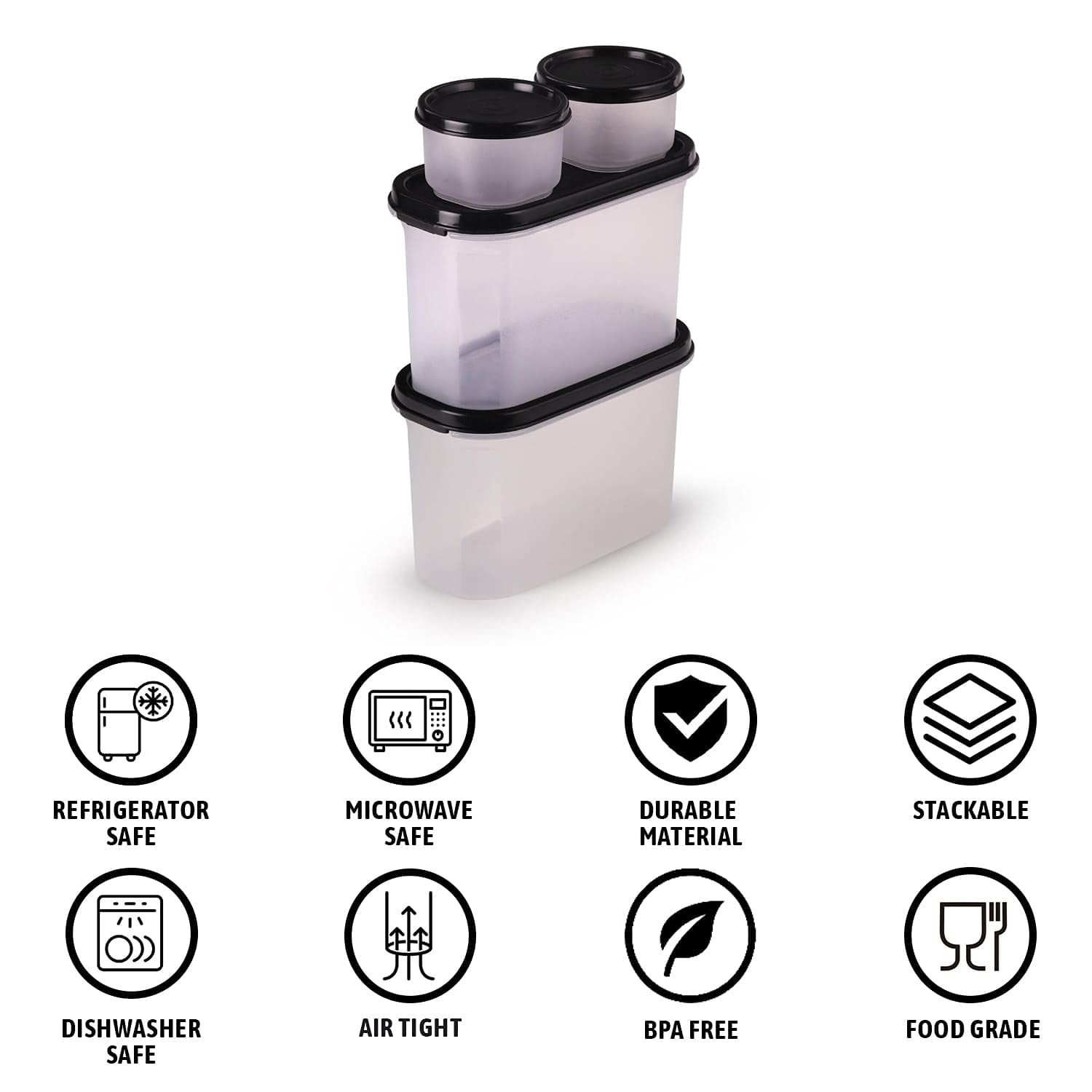 Oliveware Modular Storage Containers, BPA Free, For Pulses, Rice, Dal, Atta & Flour, Set of 4 (2x1800ml, 2x180ml) - Red