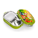 Oliveware Snacky Kids Lunch Box, Stainless Steel in 700ml Include Sabzi Container(180ml) & Steel Spoon, Food Grade BPA Free, Leak Proof & Colourful Designs (Green)