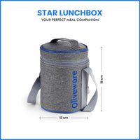 SOPL-OLIVEWARE Star Lunch Box, 100% Leak Proof, 3 Stainless Steel Containers with BPA Free Lids (600ml, 600ml & 300ml), Fabric Bag - Blue