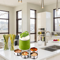 oliveware Jumbo Lunch Box, 4 Stainless Steel Containers with 350ml, Insulated Body, Leak Proof, Full Meal & Easy to Carry - Green