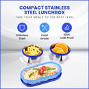 oliveware Aroma Stainless Steel Lunch Box, Leak Proof, 2 Container with BPA Free Air-Tight Lid (350ml & 350ml), Plastic Roti Box (450ml) - Blue