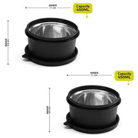oliveware SOPL (logo) with Device Benny Containers with BPA Free Airtight Lid, Inside Steel Container, Microwave Safe & Leak Proof, Home & Office Use, Set of 2 (450ml) - Black, Stainless Steel