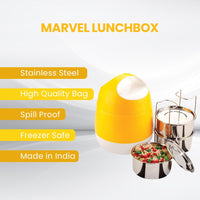 oliveware SOPL (Logo) with Device Marvel Lunch Box with Insulated Box, 3 Stainless Steel Containers 300ml Each, Leak Proof & Sturdy - Yellow