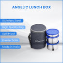 oliveware Angelic Lunch Box, Leak Proof, 3 Stainless Steel Containers with BPA Free Airtight Lid (450ml, 450ml & 250ml), Insulated Fabric Bag - Blue