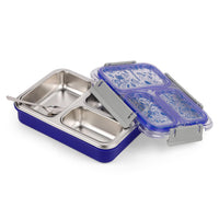 Oliveware Bento Master 3 Lunch Box | with 3 dividers | Steel Spoon | Stainless Steel | Dishwasher & Freezer Safe