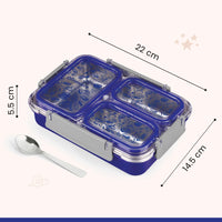 Oliveware Bento Box 3 Lunch Box | with 3 dividers | Steel Spoon | Stainless Steel | Dishwasher & Freezer Safe