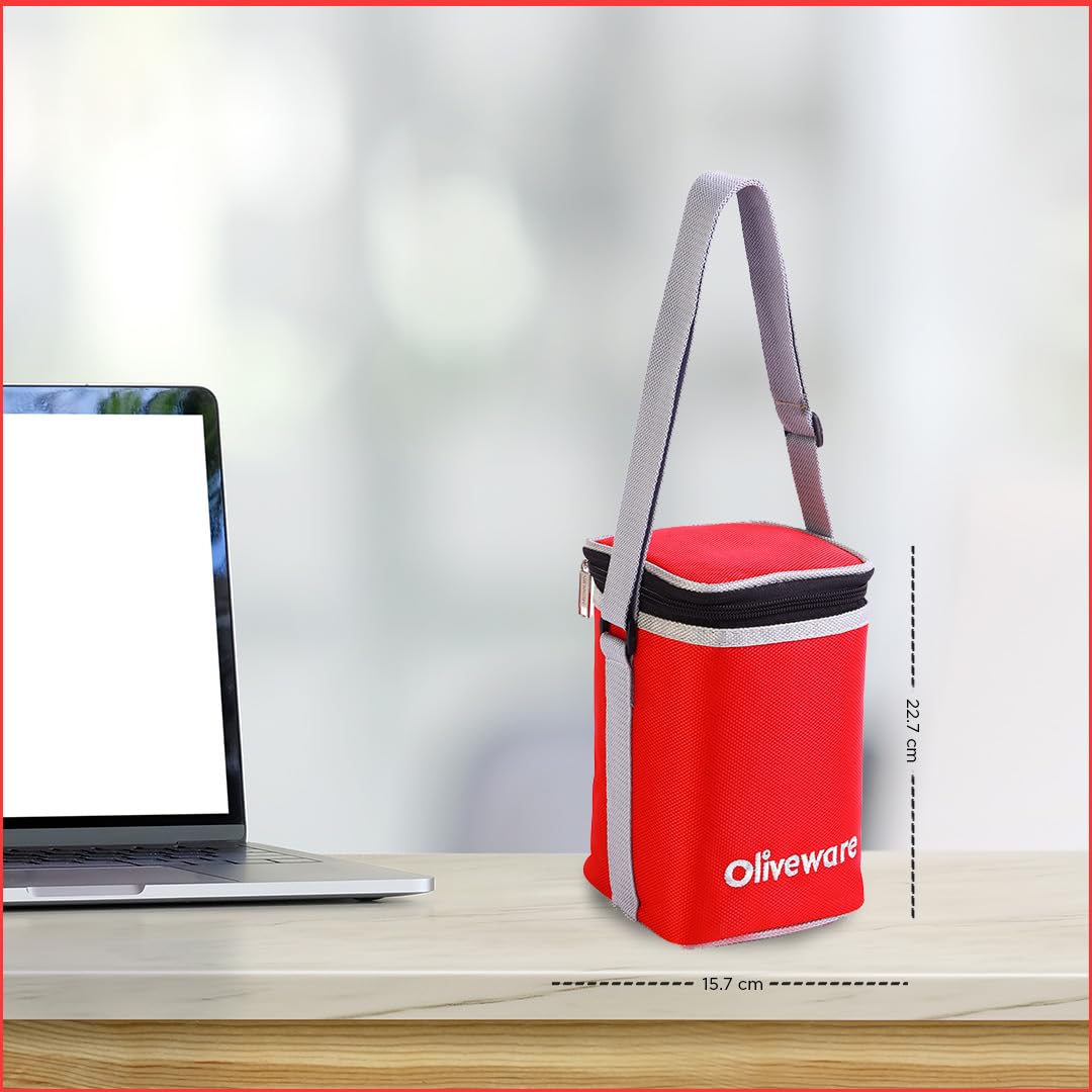 SOPL-OLIVEWARE Bounty Borosilicate Glassware Lunchbox, Microwave & Freezer Safe, Set of 3 containers with BPA Free Airtight Lids (320ml) Each - Red