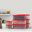 oliveware Modular Storage Containers, BPA Free, For Pulses, Rice, Dal, Atta, Flour, Set of 8 (6x600ml + 2x180ml) - Red
