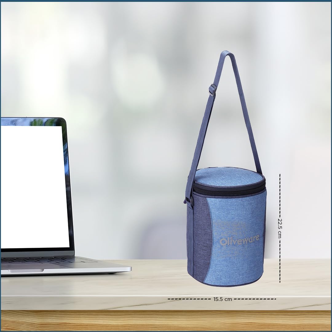 SOPL-OLIVEWARE Italian Glass Lunch Box with Steel Spoon & Napkin, Microwave Safe, Borosilicate Glass Containers, Set of 3 (400ml Each), Fabric Bag - Blue