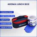 oliveware Aroma Stainless Steel Lunch Box, Leak Proof, 2 Container with BPA Free Air-Tight Lid (350ml & 350ml), Plastic Roti Box (450ml) - Blue
