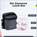 Oliveware Rio Glassware Round Lunchbox for Office | Borosilicate Glass | Microwave, Dishwasher & Freezer Safe | Set of 2 Leak Proof & Air Tight Containers | 320ml Each