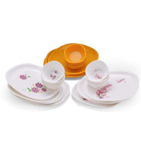 oliveware Flora Microwave Safe Dishwasher Safe BPA-Free Plastic Dinner Set, 4 Plates and 4 Bowls (Yellow)