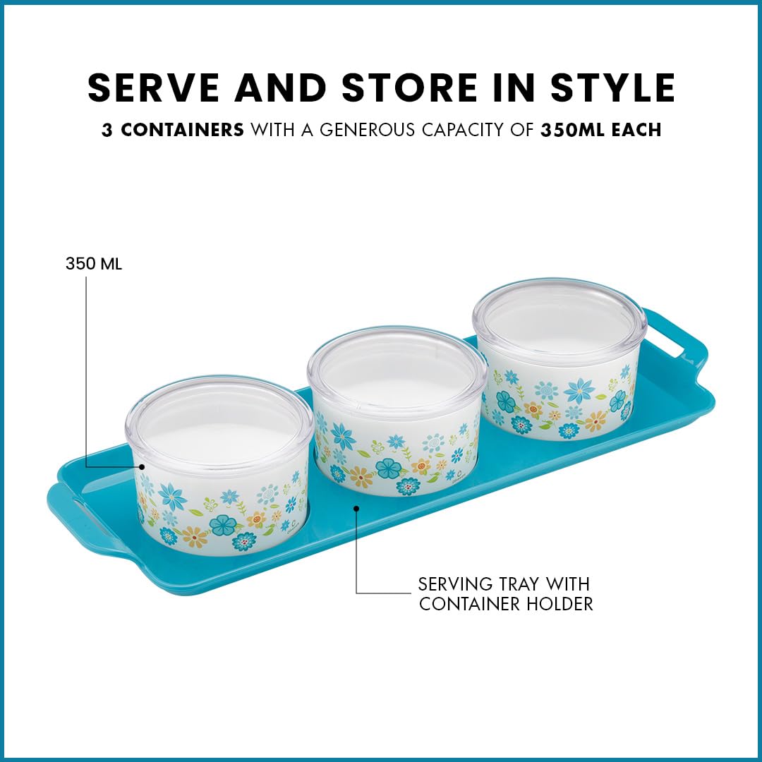 oliveware Venice Dry Fruit Container Tray with Airtight Lid, BPA Free, For Snacks & Dry Fruits, 3 Containers (350ml) each - Blue