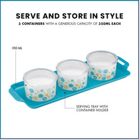 oliveware Venice Dry Fruit Container Tray with Airtight Lid, BPA Free, For Snacks & Dry Fruits, 3 Containers (350ml) each - Blue