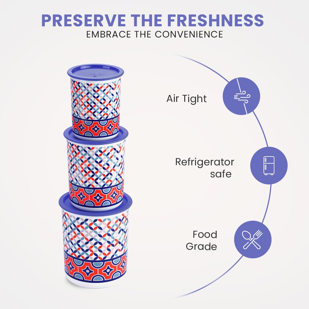 Oliveware Pasha Plastic Containers | BPA Free | For Rice, Dal, Atta & Flour | Set of 3 | Stackable Containers (2200ml, 1350ml & 850ml) (Blue)