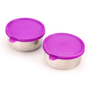 oliveware Magic Storage Containers, 100% Leak Proof and Spill Proof, 2 Stainless Steel Containers with BPA Free Airtight Lid (450ml Each) - Voilet