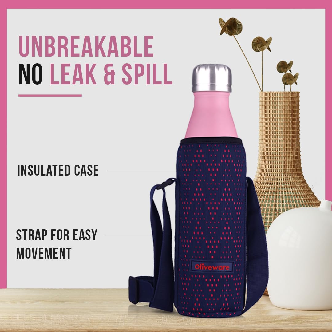 Oliveware Sigma Vaccum Bottle with Sleeve, Stainless Steel (500ml), Hot and Cold, Insulated Bottle, Fit for Indoor & Outdoors - Pink