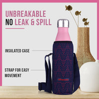 Oliveware Sigma Vaccum Bottle with Sleeve, Stainless Steel (500ml), Hot and Cold, Insulated Bottle, Fit for Indoor & Outdoors - Pink