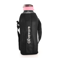 oliveware SOPL Jumbo Water Bottle With Washable Carry Sleeve, Shoulder Strap, 2 Litre Bottle, BPA Free & Leak Proof, Fits in Fridge, Pack of 1 (Black_Pink)