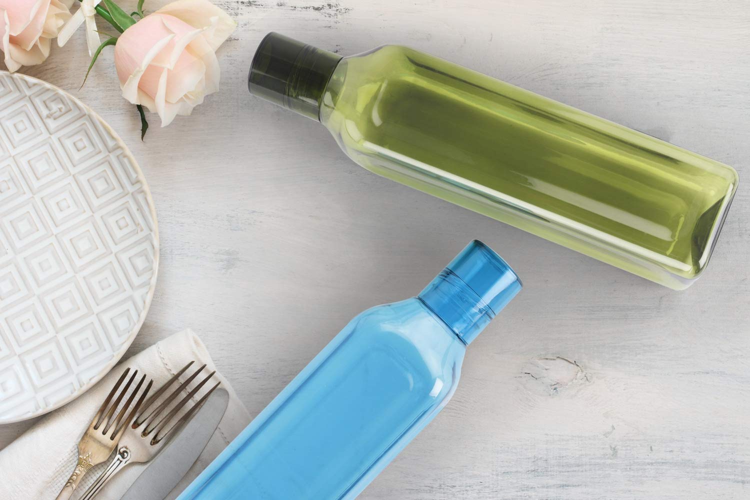 Oliveware Premium Plastic Water Bottle, 1L, Set of 3, Grey