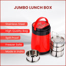 oliveware Jumbo Lunch Box, 4 Stainless Steel Containers with 350ml, Insulated Body, Leak Proof, Full Meal & Easy to Carry - Red