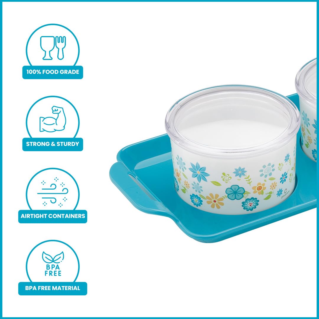 oliveware Blossom Dry Fruit Container Tray with Airtight Lid, BPA Free, For Snacks & Dry Fruits, 2 Containers (350ml) each - Blue