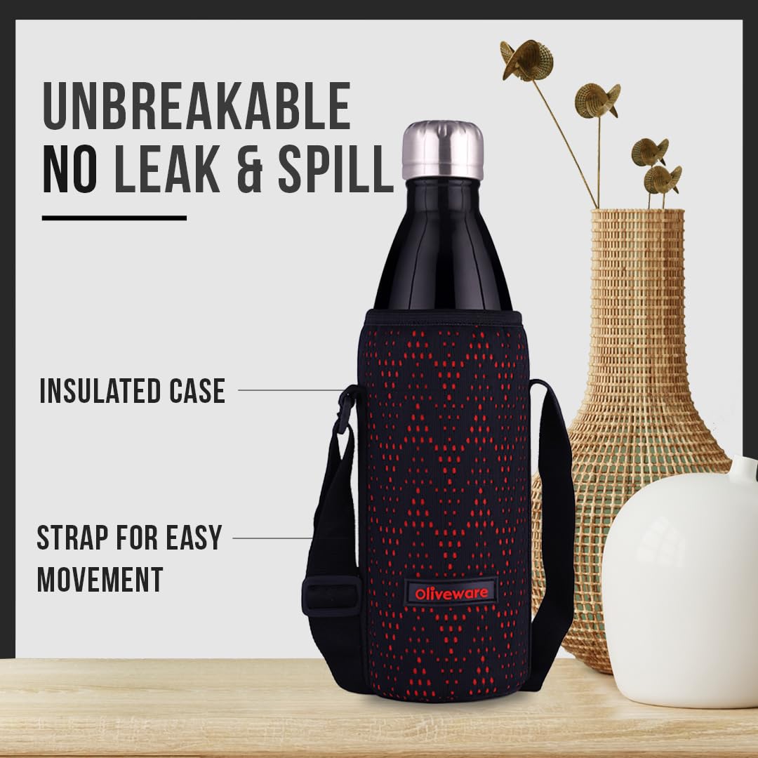 Oliveware Camo Vaccum Bottle with Sleeve, Stainless Steel (750ml), Hot and Cold, Insulated Bottle, Fit for Indoor & Outdoors - Black