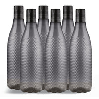 oliveware Honeycomb Design Premium PET Water Bottle With Better Grip, BPA Free & 100% Leak Proof, 1 Litre Bottle, For Home & Office Use, Pack of 6 - Grey