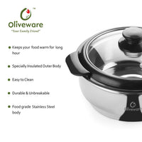 Oliveware Maestro Casseroless Thermosteel & Double Wall Insulation (2000 ml) with Insulated Lid Keep Food Hot, Stainless Steel