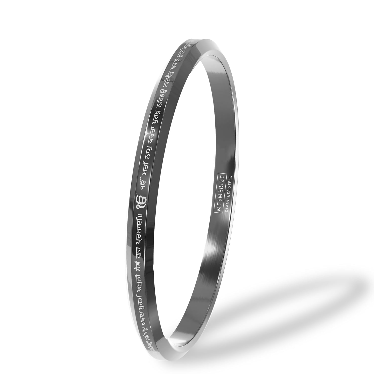 Silver Ik Onkar Satnam Mantra MicroCarved Punjabi Kada Stainless Kada For Everyday Wear | Gloss Finish