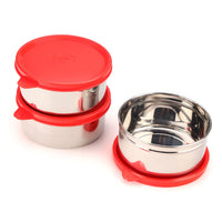 oliveware Magic Storage Containers, 100% Leak Proof and Spill Proof, 2 Stainless Steel Containers with BPA Free Airtight Lid (450ml Each) - Red