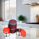 oliveware Angelic Lunch Box, Leak Proof, 3 Stainless Steel Containers with BPA Free Airtight Lid (450ml, 450ml & 250ml), Insulated Fabric Bag - Maroon