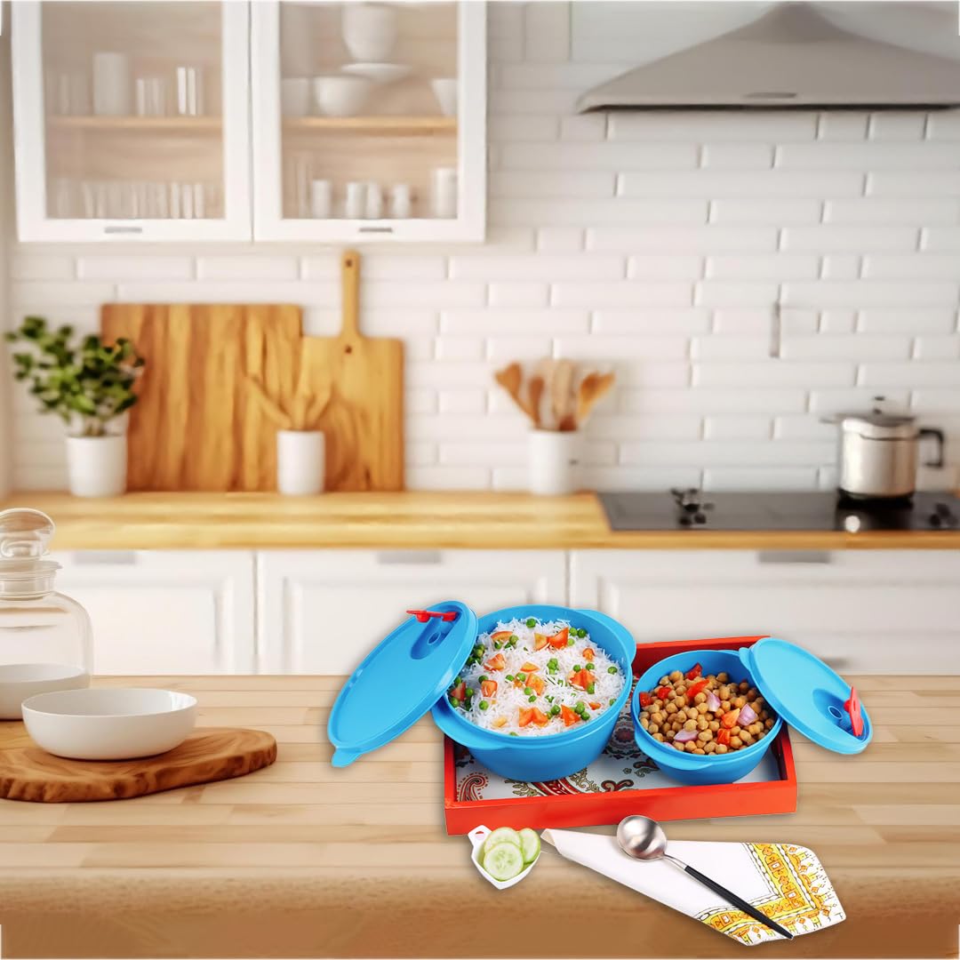 oliveware SOPL Micro Dynasty Food Storage Containers with Air Vent Lid, BPA-Free, Microwave Safe & Leak Proof, Set of 2 (2000L Big + 900 ml Small) - Blue