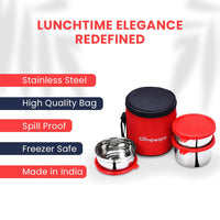 SOPL-OLIVEWARE Retro Premium Lunch Box | Stainless Steel | 3 containers | with Stylish Carry Bag | for Office, School | - (LB88CW) (Red)