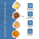 SOPL-OLIVEWARE Slick Glass Lunch Box, Borosilicate Glass Container with BPA Free Lids, Napkin & Steel Cutlery, Microwave Safe, Set of 4 (320ml) Each - Blue