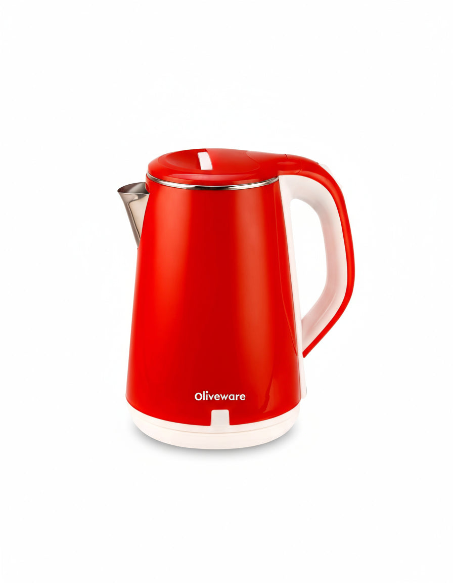 SOPL-OLIVEWARE King Electric Kettle, Stainless Steel with 2.5 Liter Capacity, 360 Degree Rotation, Heat Protection Handle, Automatic Power off, BPA Free - Red