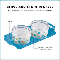 oliveware Blossom Dry Fruit Container Tray with Airtight Lid, BPA Free, For Snacks & Dry Fruits, 2 Containers (350ml) each - Blue