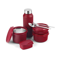 SOPL-OLIVEWARE Teso Pro Lunch Box With Steel Cutlery,3 Microwave Safe Inner Steel Containers With Bpa Free Lids(290Ml,450Ml,600Ml)Plastic Pickle Box(130Ml)Steel Water Bottle(750Ml)-Maroon,600 Ml