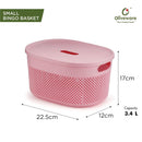 Oliveware Bingo Basket BPA Free Stackable Storage Organisers With Lids, For Clothes, Toys, Stationary, Set of 2 (Small) - 3.24Litere (Pink)