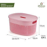 Oliveware Bingo Basket BPA Free Stackable Storage Organisers With Lids, For Clothes, Toys, Stationary, Set of 2 (Small) - 3.24Litere (Pink)